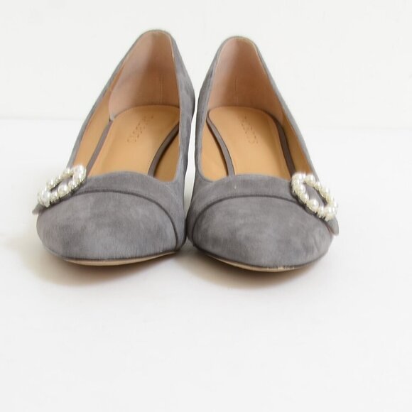 Talbots Isa Pearl Buckle Leather Block Heel Grey Pumps Women's Size 11 - Picture 7 of 10